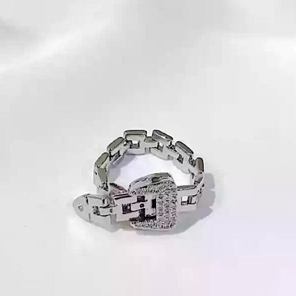 Adjustable Silver Chain Buckle Rhinestone Ring - Picture 11 of 12